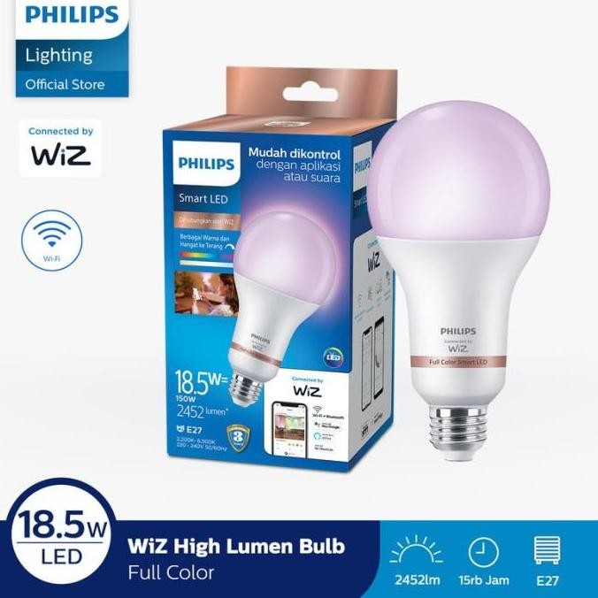 Smart Bulb Philips WiFi LED 18.5W RGB Lampu Bohlam Pintar Warna-Warni