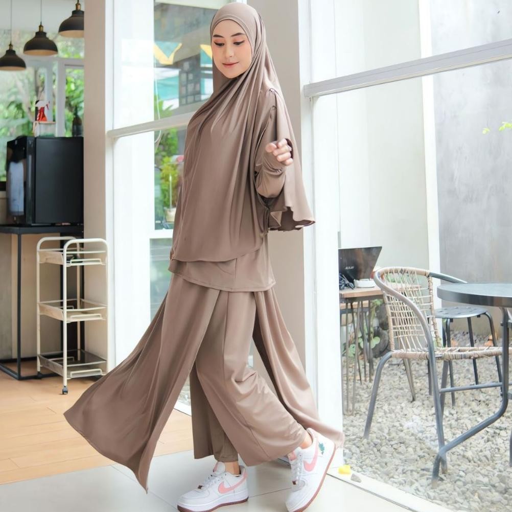Prqueen Fashion | Denay Sporty Muslimah Set 3in1 | Baju Olahraga Wanita Model Rok Celana Hijab Outer