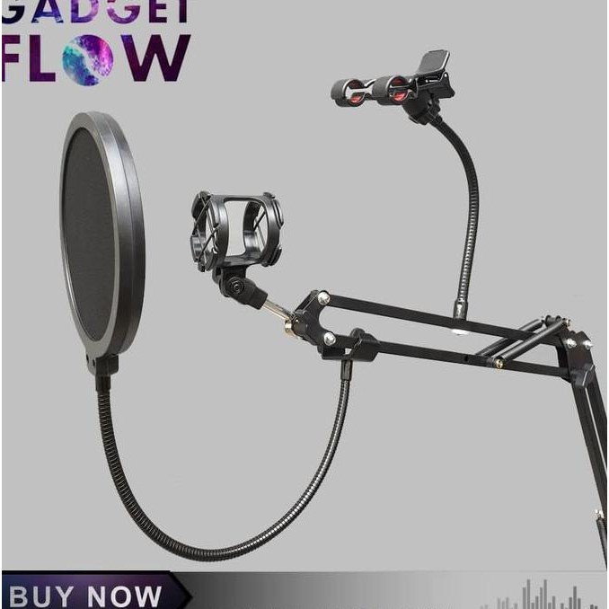 Mic Condenser + Arm Stand & Holder HP Mic Recording Podcast Komplit
