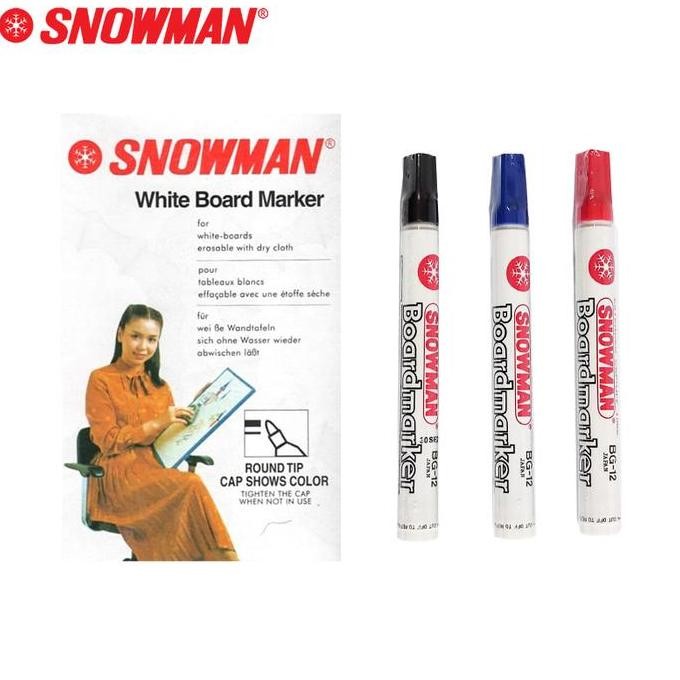 

[1 Box / 12 Pcs] Snowman Spidol Papan Putih Whiteboard Marker Bg-12 New Stok