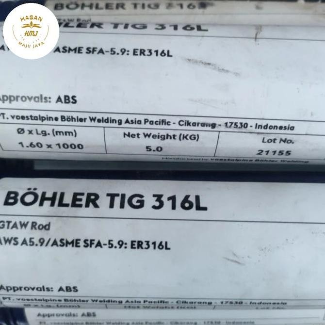 ready  Bohler Kawat Las Stainless TIG 316L 1,6mm 2,4mm 5kg AWS A5.9 ASME SFA-5.9 ER316L Berat 1 Slop