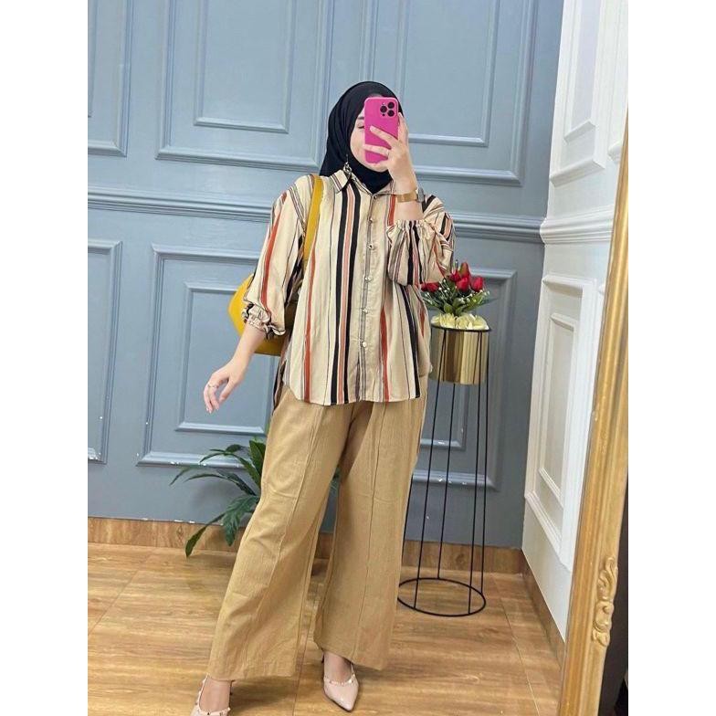 Setelan Wanita Motif Salur Malika // Set Wanita Terbaru // One Set Penjamas Kekinian Termurah/Setela