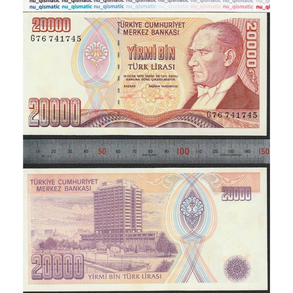 Uang Turki Turkey Turkiye 20000 20.000 Lira 1995, UNC Baru Super Gress P# 202 DiM
