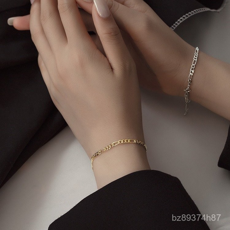 s925Gelang Rantai Ibu dan Anak Punk Perak Murni Gaya Hip-Hop Fashion Sederhana Unisex Tren