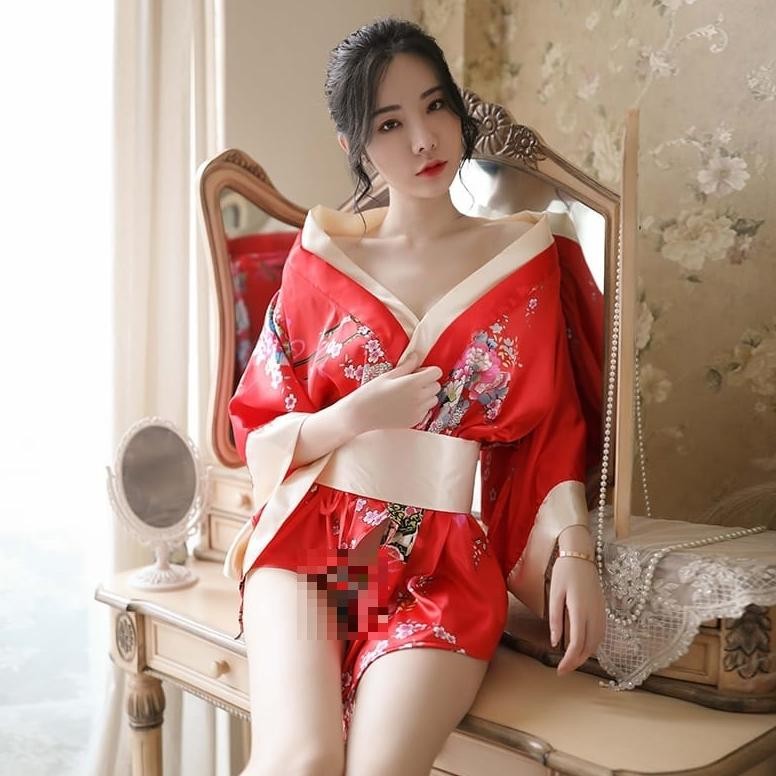 Kimono Jepang Cosplay Lingerie Bahan Satin Motif Bunga 3080