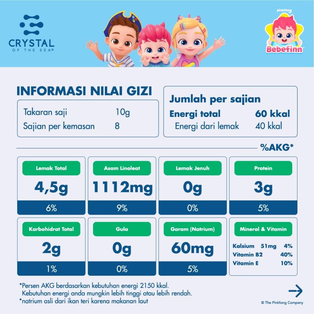 

Lm Crystal Of The Sea | Pinkfong Bebefinn Almond Fish Snack Seaweed 80Gr / Ikan Teri Jengki Kacang Alamond Premium Rasa Seaweed