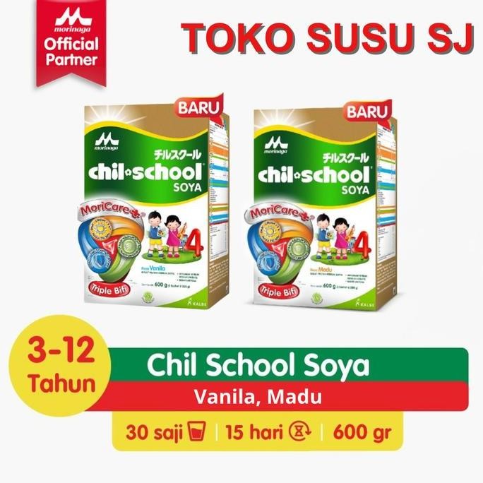 

TERMURAH MORINAGA CHILSCHOOL SOYA 600GR RASA VANILA MADU SUSU BUBUK ANAK ALERGI SOYA