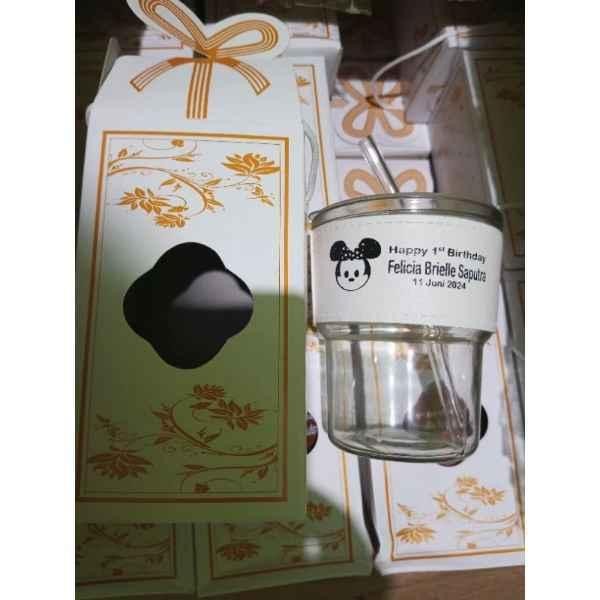 (50Pcs) Souvenir Pernikahan Gelas Tumbler Aesthetic Kaca + Sedotan Kemas Box Suvenir Sopenir Sovenir