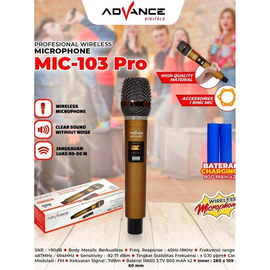 BARU ADVANCE MIC-103PRO MIC KARAOKE DOUBLE MIC DENGAN 2 BATERAI GARANSI RESMI 1 TAHUN