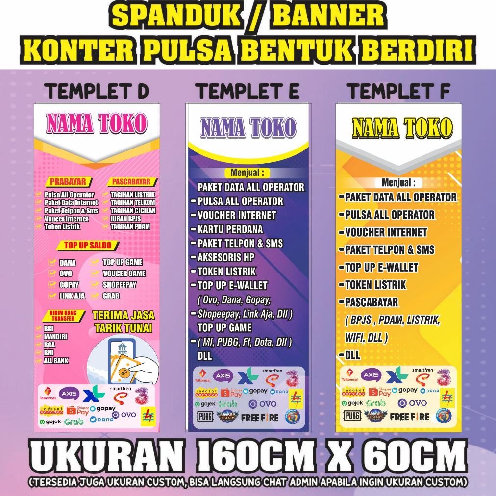 COD CXV-38 Banner Konter Pulsa Bentuk Berdiri Ukuran 60cm X 160cm Original Murah