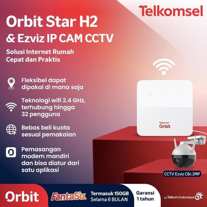Telkomsel Orbit Star H2 Modem Wifi 4G + Ezviz Wifi Cctv Camera New Stok
