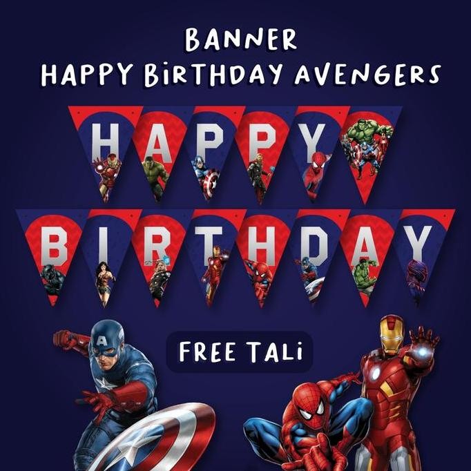 ready PAKET DEKORASI AVENGERS LENGKAP BANNER HAPPY BIRTHDAY AVENGERS DEKORASI IRONMAN SPIDERMAN CAPT