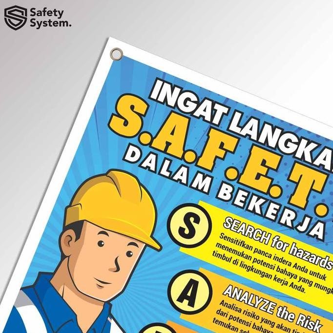 ready Spanduk banner K3 ingat langkah safety dalam bekerja