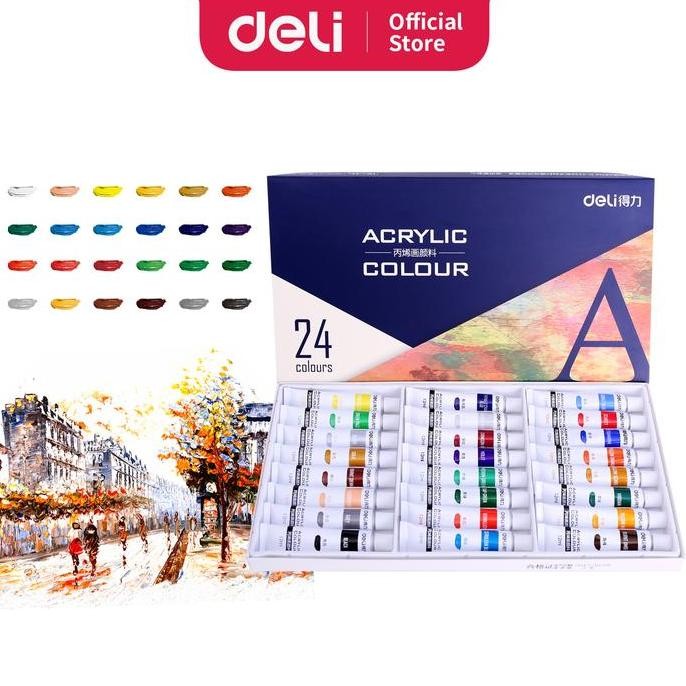 

TERBARU Deli 24 colors acrylic paint paste delicate and the brush 73858