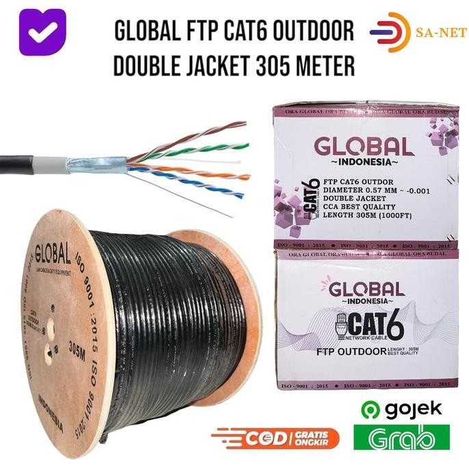 ASLI GLOBAL KABEL LAN FTP CAT 6 OUTDOOR 305 METER ROLL HIGH QUALITY