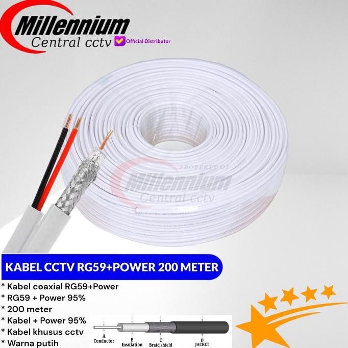 ASLI KABEL CCTV COAXIAL RG59 + POWER 200 METER OUTDOOR INDOOR KAMERA PENGAWAS