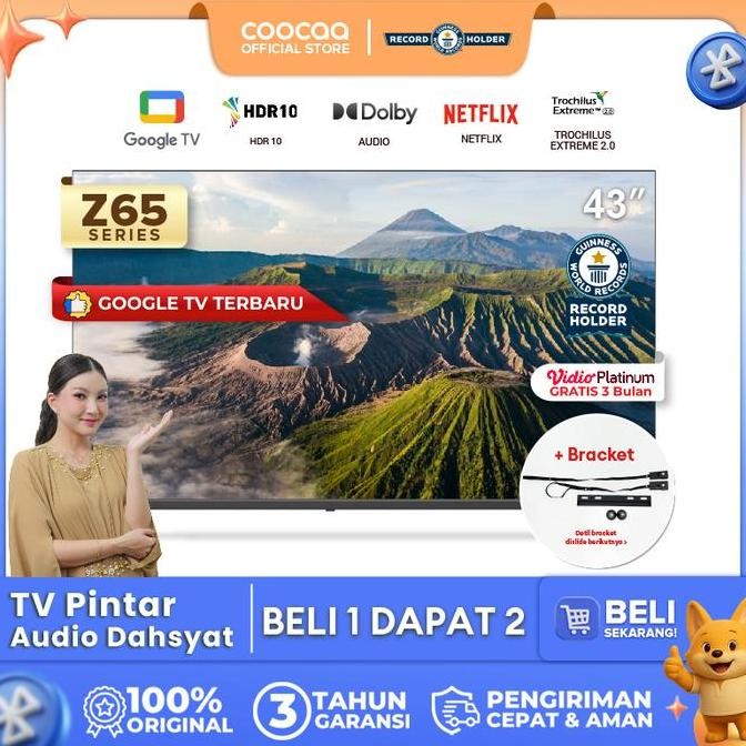 SMART TV COOCAA 43 INCH GOOGLE TV 2K BONUS BRACKET DINDING RESMI STOK TERBATAS