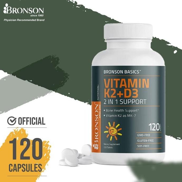 Bronson K2 D3 | Bronson Vitamin K2 D3 5000 IU | 120 tabs | Bronson D3 K2 Bone & Health Support