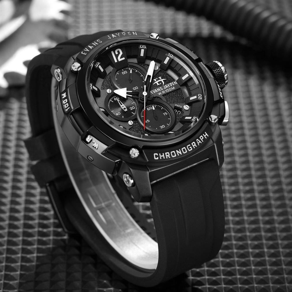 Dc005 Jam Tangan Pria Evans Jayden 9617 Rubber Silicon Kaca Sapphire Chronograph Water Resistant 5At