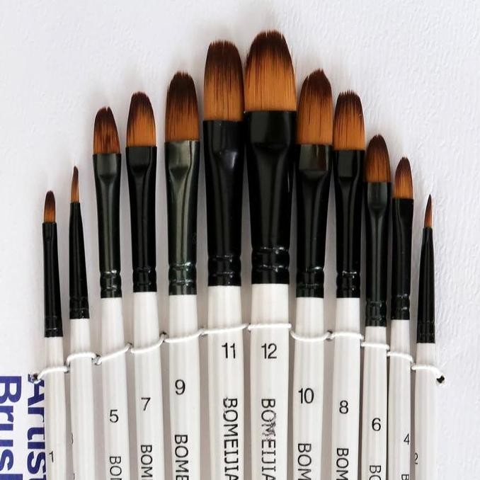

Promo Bomeijia Artist Brush Set 12Pcs Kuas Filbert Melukis Profesional
