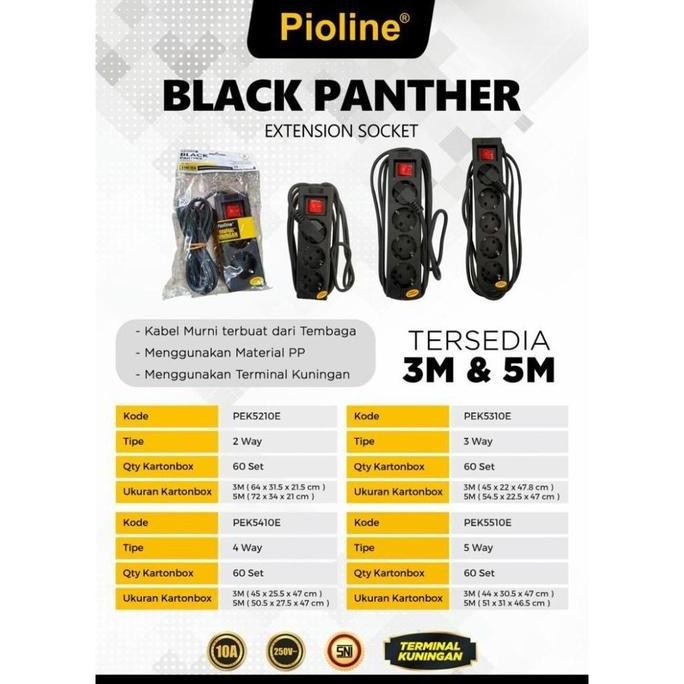 Stop Kontak Pioline Warna Hitam Stop Kontak + Saklar + Kabel Roll