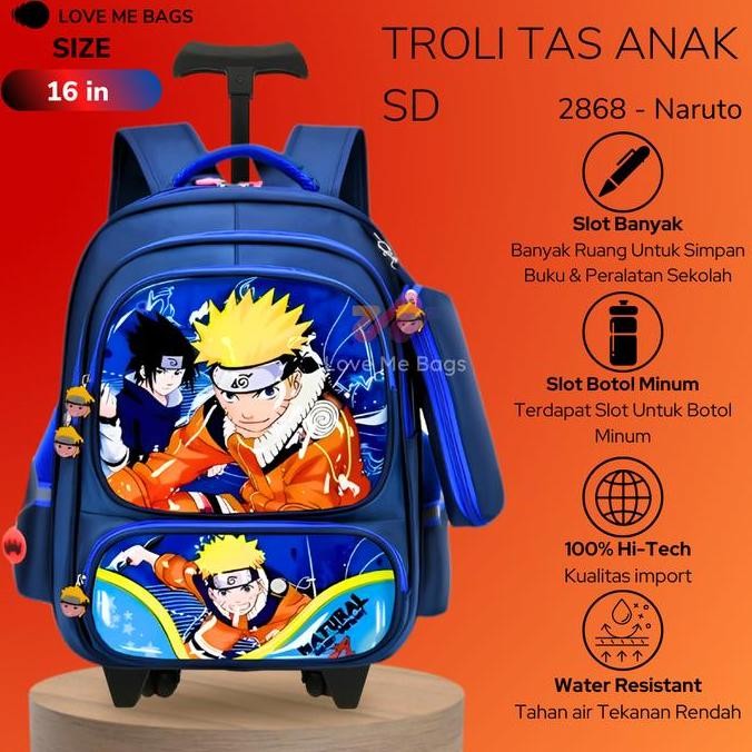 Promo / Terlaris LMB Tas Troli Anak Sekolah SD Laki Laki Import Karakter Naruto Hulk Sonic Spider Ka