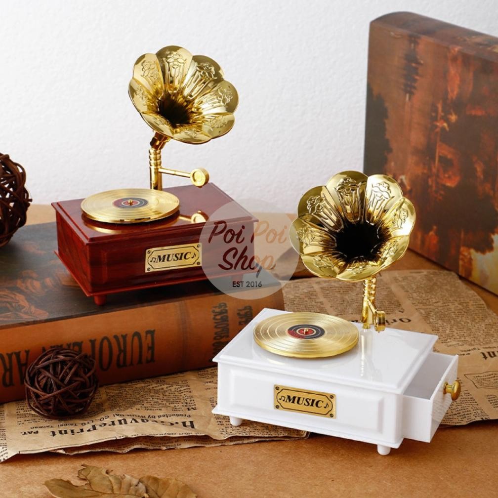 Kotak Musik Love Phonograph Flat Premium Gramophone Laci Retro Kado Unik Antik Nostalgia Music Box U