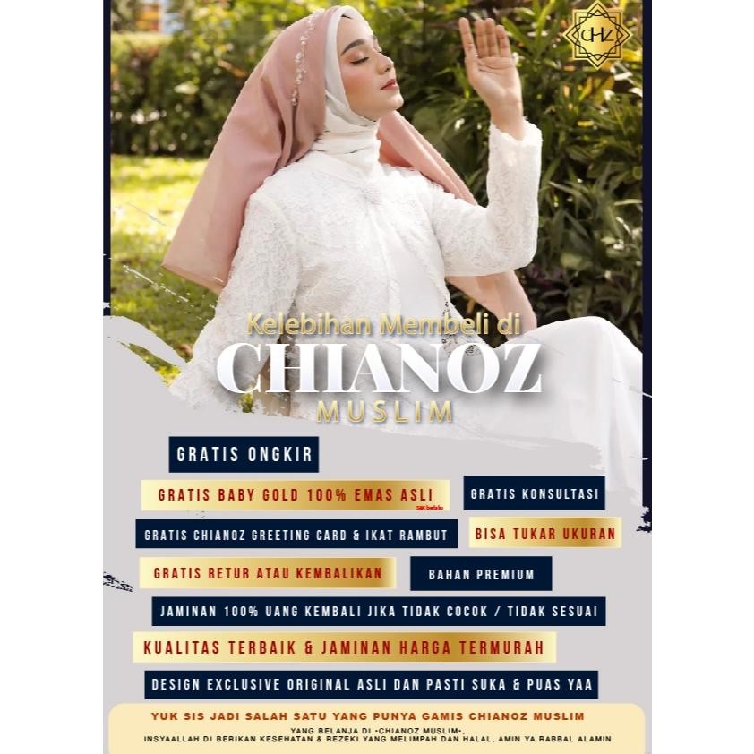 Model baru - CHIANOZ Gamis Putih Mewah Maya Dress Renda Bunga Baju Lebaran Umroh Haji Manasik Pesta 