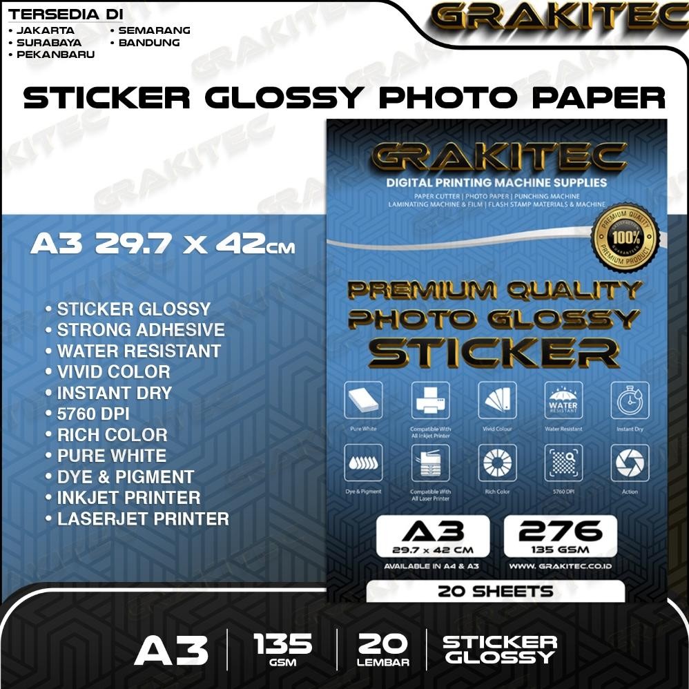 Baru Kertas Sticker A3 - Glossy Photo Sticker 135 Gsm Foto Glossy Sticker ( Support Printer Epson Ca