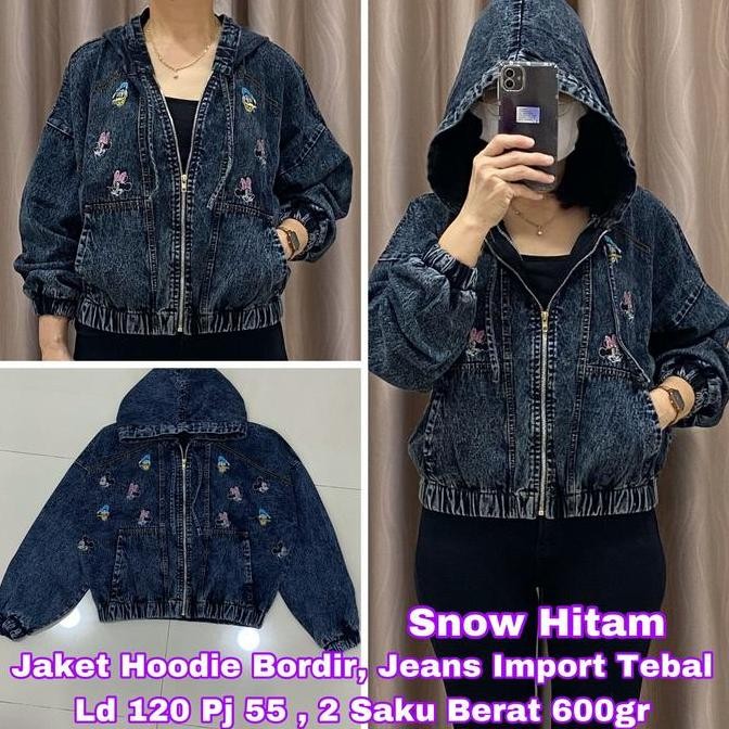 Jaket Jeans Hoodie Wanita Resleting - Import