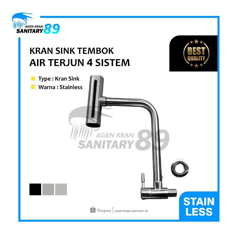 Kran Air Terjun 4 Mode/Kran Sink Tembok Wastafel/Kran Sink Tembok Air Terjun/Kran Sink Tembok Hitam/