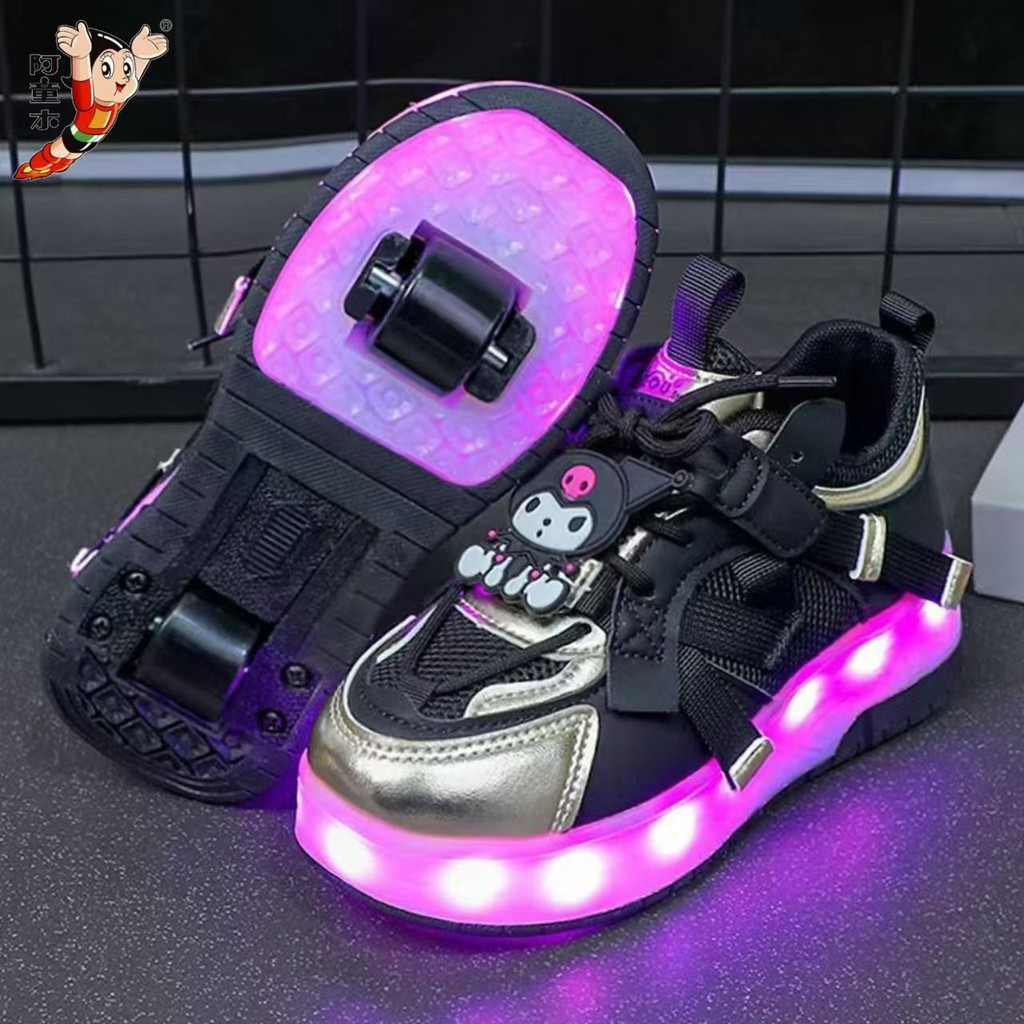 Sepatu Jalan Bersinar untuk Anak Perempuan Sepatu Roda Anak Roda Ganda Kuromi Sepatu Es