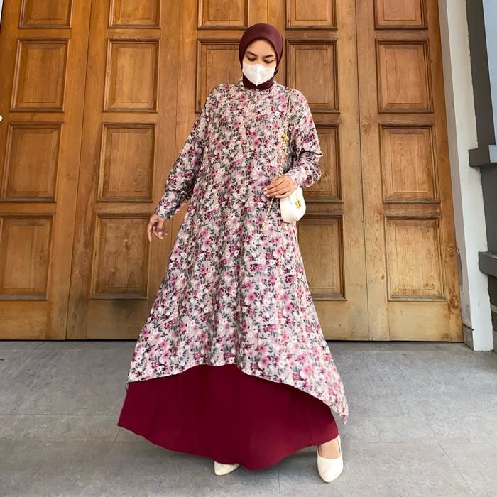 DWF Abel Jumbo Setelan Long Tunik dan Rok Mayung - Motif Rayon Premium dan Polos Crincle - By Kirani