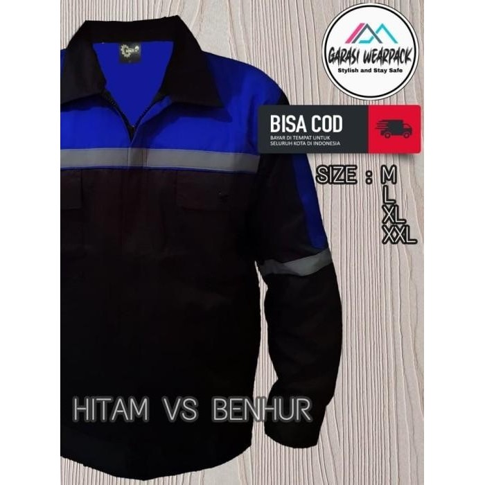 Baju wearpack Safety Atasan/APD K3/pakaian kerja/merah Hitam - HITAM BENHUR, M [terlaris]