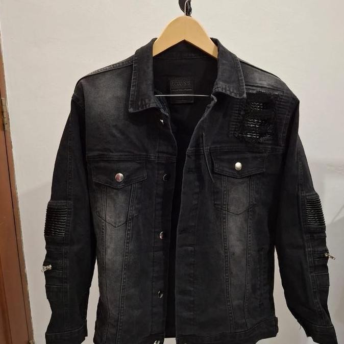 FAUSE Snow Black Jeans Jacket Bikers Leather