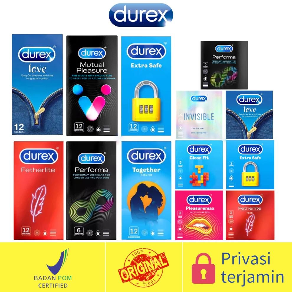 Durex Kondom - Kondom Durex Close Fit / Invisible / Pleasuremax / Performa / Together / Fetherlite /