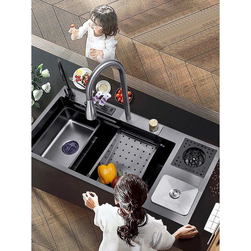 Kitchen Sink Hitam 9446 Stainless Steel 304 / BAK CUCI PIRING Black Mewah Keran tarik/kotak tempat