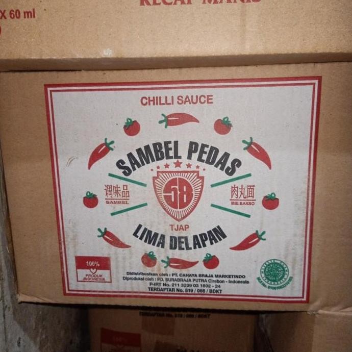 

1 DUS Refill Sambel Pedas Tjap Lima Delapan 58 600ml isi 24Pcs