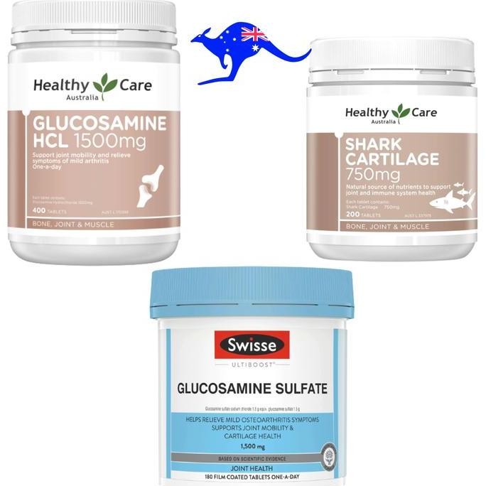 Swisse Glucosamine Sulfate 1500mg 180 Tablets / Healthy Care HCL 1500 mg 400 Tablet / Shark Cartilag