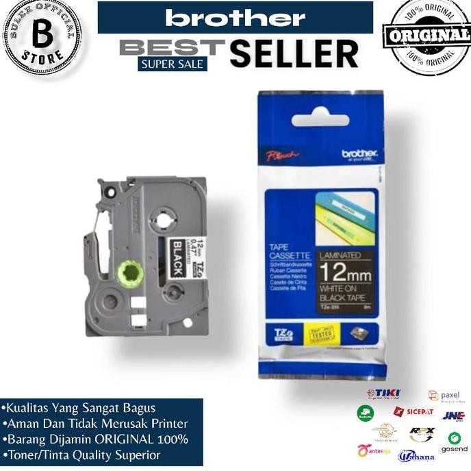 

Brother Tape Cassette Tze-335 White On Black 12Mm New Stok