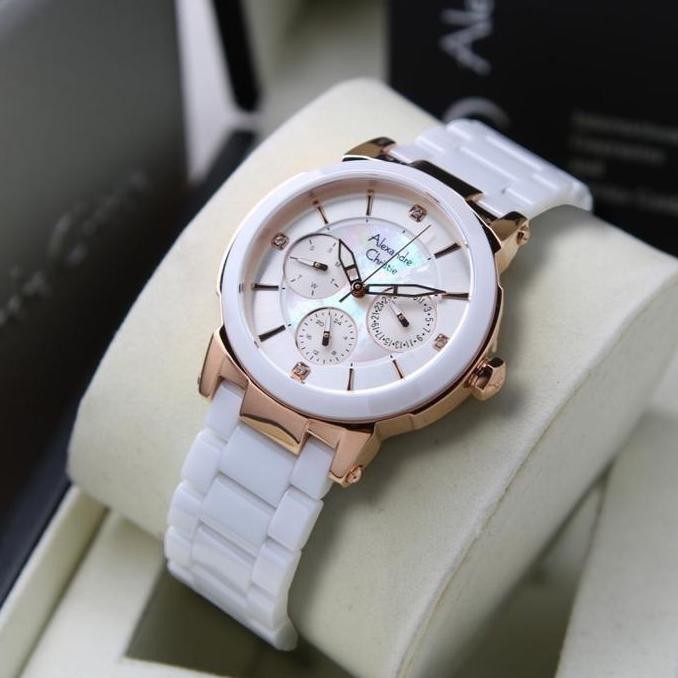 JAM TANGAN WANITA ORIGINAL ALEXANDRE CHRISTIE AC-2517 (WHITE ROSE)