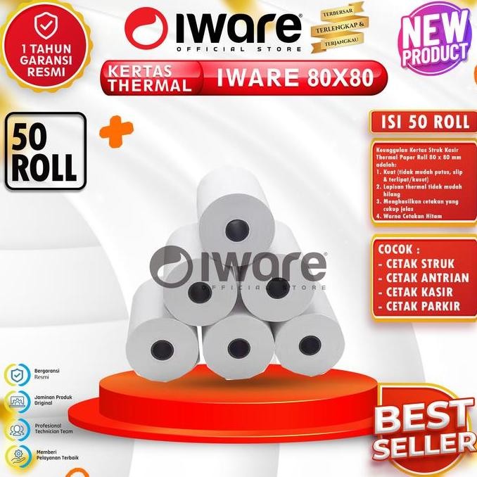 

Iware Kertas Thermal Kasir Antrian Parkir 80X80Mm Isi 50 Roll New Stok
