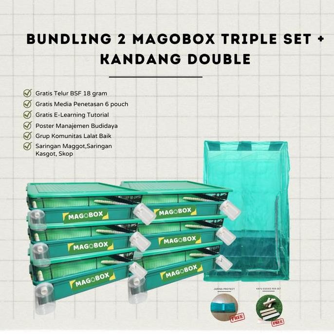 2 Magobox Triple Set bundling dengan Kandang BSF Rangka Double