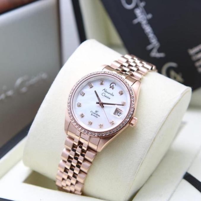 ALEXANDRE CHRISTIE AC5012 AC 5012 ROSEGOLD WHITE JAM WANITA ORIGINAL