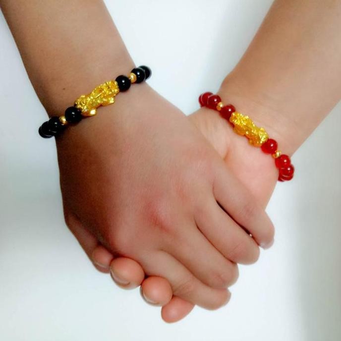 New Collection - Gelang Batu Giok Hitam Merah Pixiu Keberuntungan Red Jade Couple G57