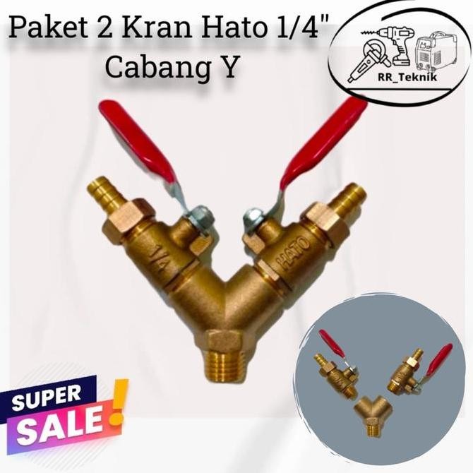 Tersedia Paket Komplit Kran Hato Kompresor 1/4 Inch - Nepel Cabang Y Kran Serbaguna