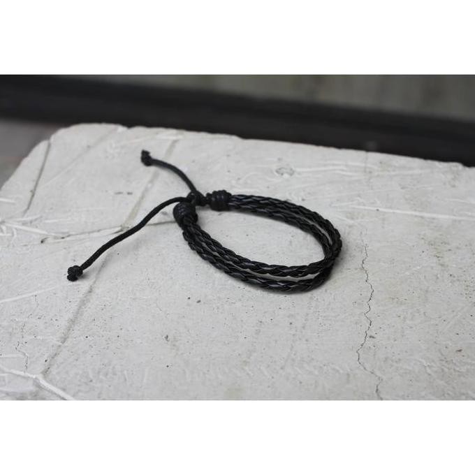 Tersedia - Gelang Kulit Pria Wanita Premium Double Layer Hitam Tali Murah Ori G45