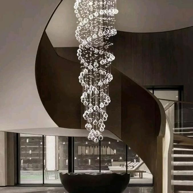 Lampu gantung kristal void tangga modern led spiral