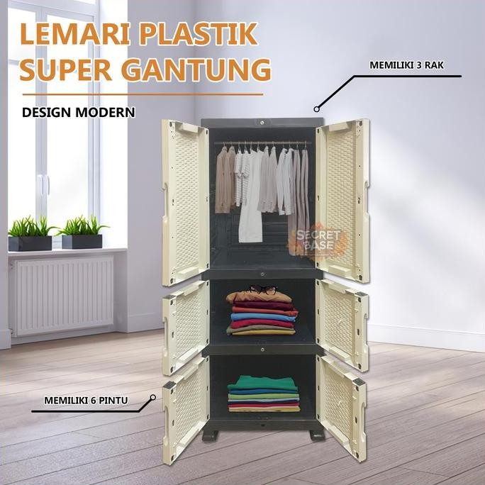 New Lemari Plastik Susun Jumbo - Almari Pakaian Gantung Serbaguna Ada Kunci