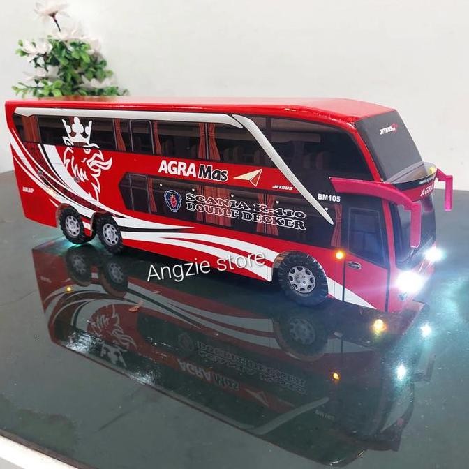 MINIATUR BUS AGRA MAS DOUBLE DECKER | MAINAN BUS LAMPU PLASTIK ASLI